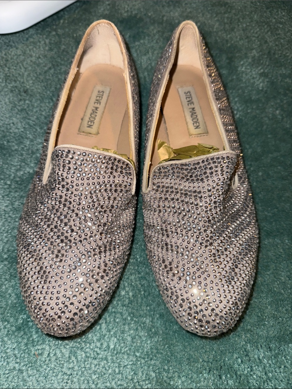 Steve Madden Conncord Silver Crystal-Embellished Slip-On Zebra Flats size 7.5